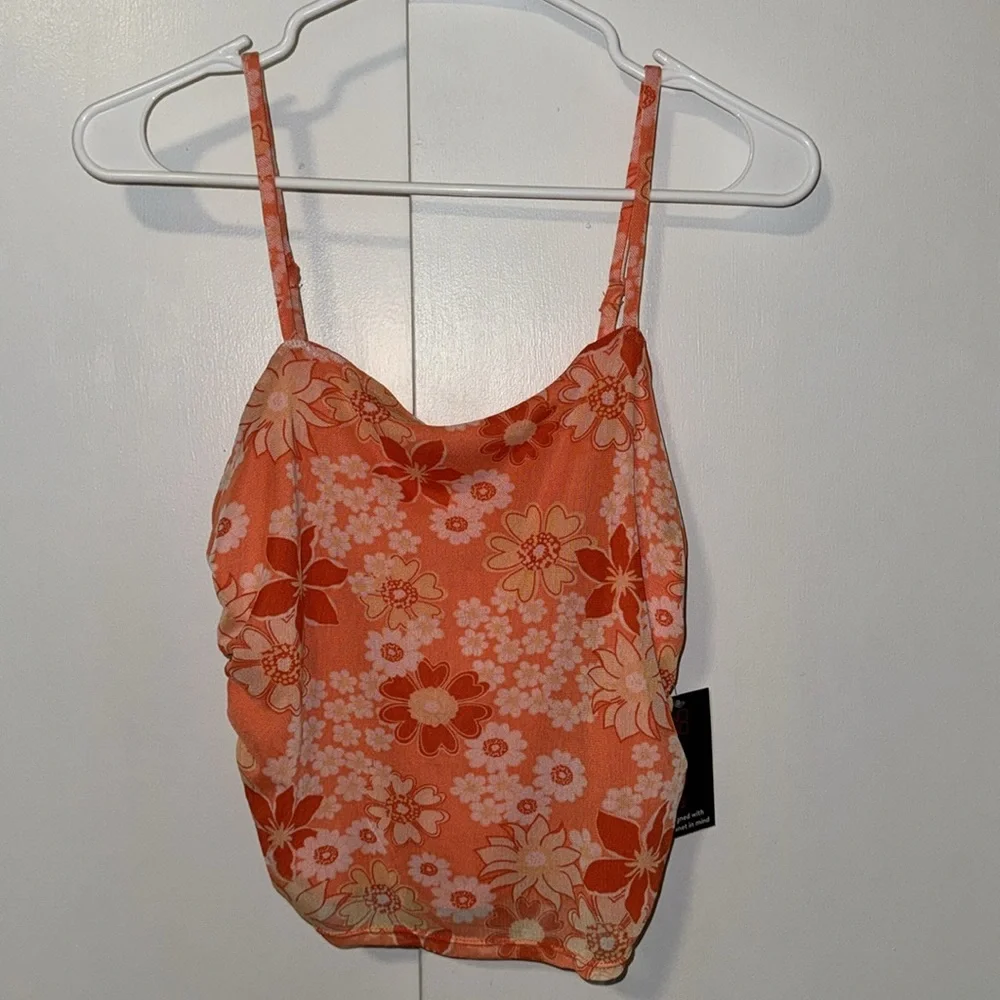 No Boundaries Mesh SET Top & Ruched Skirt Orange Floral Women’s Juniors M 7-9